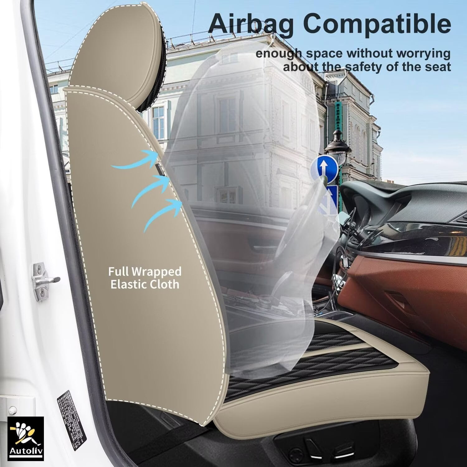 DIKSOAKR Car Seat Covers Full Set Fit for Toyota Tacoma 2016-2024: 5 Seat Auto Interior Accessories, Faux Leather Waterproof Car Seat Cushions Vehical Cover (Black&Beige)