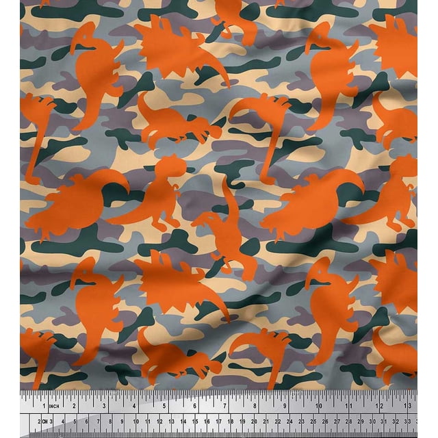 Soimoi Poly Georgette Fabric Camouflage Texture & Dinosaur Animal Decor Fabric Printed Yard 52 Inch Wide