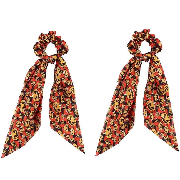 2Pcs Halloween Pumpkin Hair Scrunchies Hair Tie Headband Headdress for Women