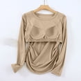 thumbnail image 6 of Bainana Shirts For Women Solid Color Long Sleeve Crew Neck Basic Tops With Built In Bra Soft Regular Fit Ladies Spring T-Shirts Khaki Size Xxl, 6 of 9
