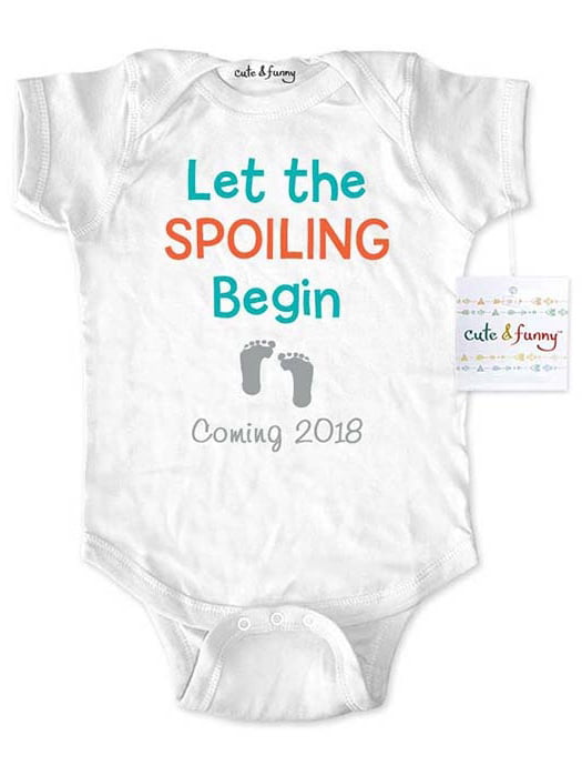 7 ate 9 Apparel Pregnancy Announcement Onepiece White Spoiling Begins 0-3 Months