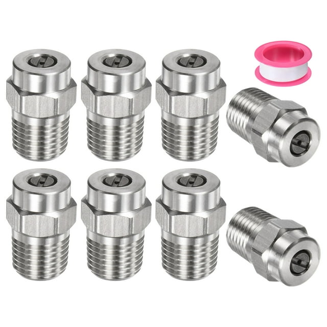 Uxcell 8 Paquete de Puntas de Limpieza de Superficie - Boquillas de Lavadora a Presión de 15 Grados 1/4" NPT Macho, Acero Inoxidable con Cinta de Sellado (Orificio de 0.977mm)