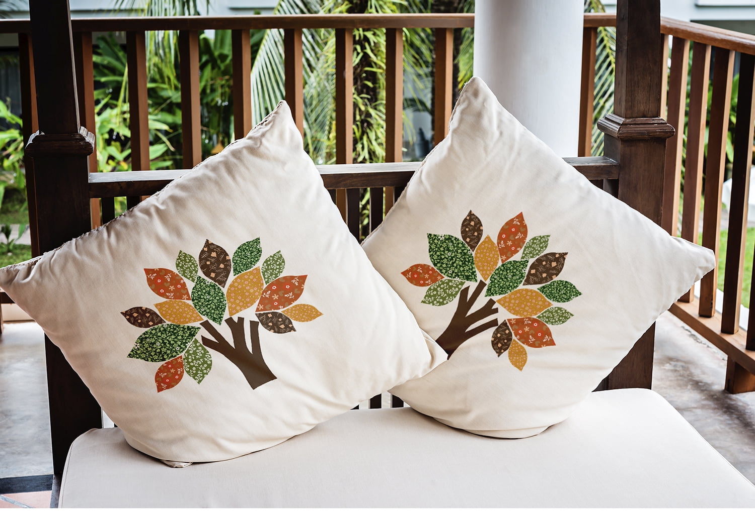 20" x 20" Simply Daisy Printed Quilt Tree Polyester Indoor/Outdoor Pillow, Forest Green Qty 1