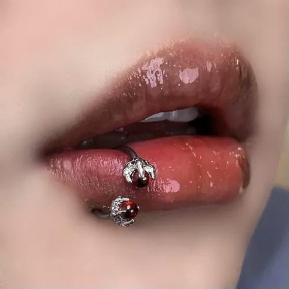 K-KED 1pc Titanium Steel Lip Stud Labret Lip Ring Fashion Body Piercing Delicate Jewelry -Red-1.2*10mm