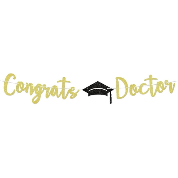 Congrats Doctor Banner - Doctor Graduation Decorations, Dr. Medical School Graduation Party Decorations, Medical School Graduate, Gold Glitter