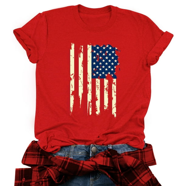 American Flag Shirts Women Patriotic Shirt USA Flag Stars Stripes Print
