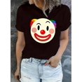 thumbnail image 1 of Camiseta informal de manga corta y cuello redondo para mujer con estampado de payaso peculiar, diseño geométrico moderno, tejido de punto de algodón, elasticidad media, ideal para todo tipo de climas,, 1 of 6