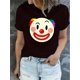 thumbnail image 1 of Camiseta informal de manga corta y cuello redondo para mujer con estampado de payaso peculiar, diseño geométrico moderno, tejido de punto de algodón, elasticidad media, ideal para todo tipo de climas,, 1 of 6