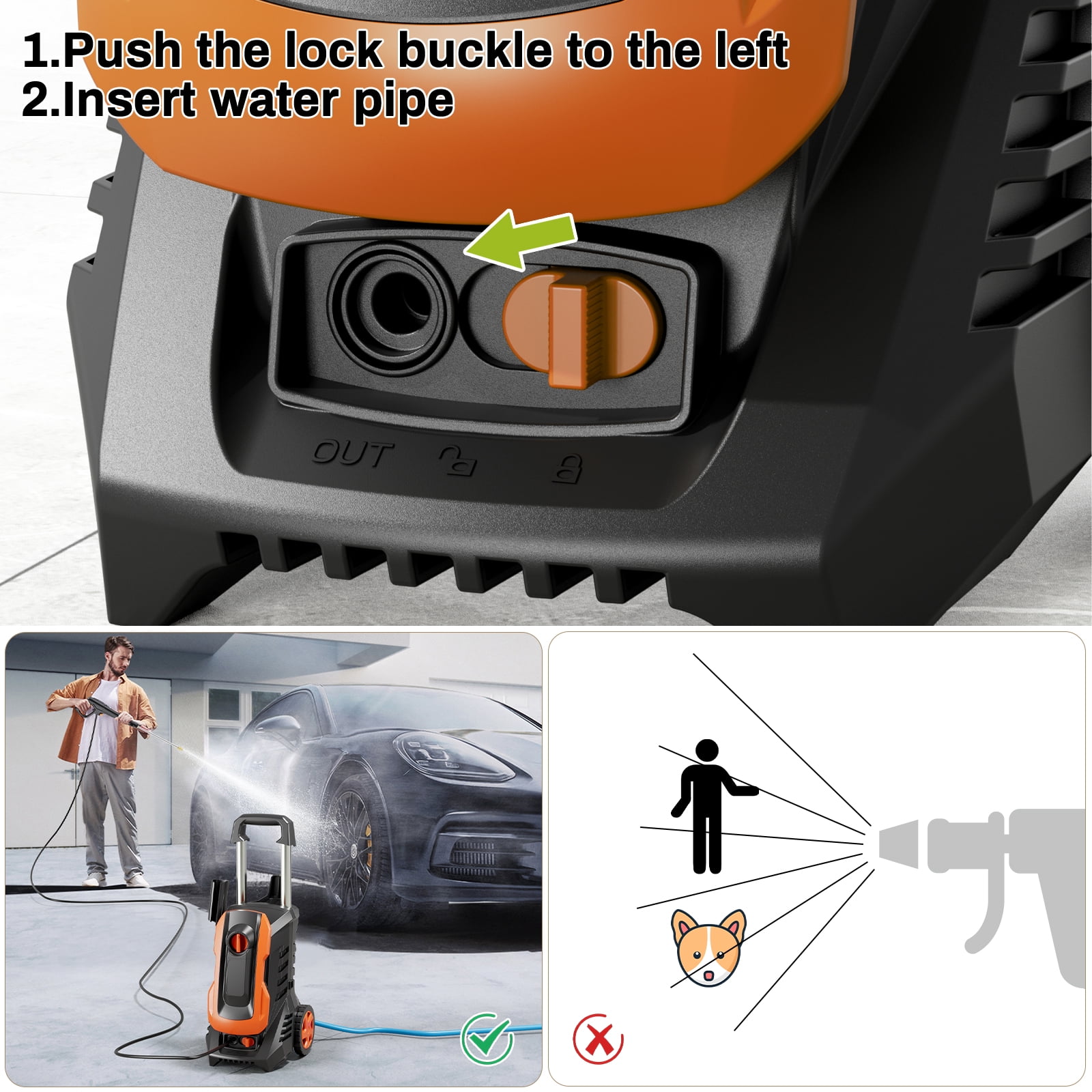 Pirecart Electric Pressure Washer 2700 PSI 1.7 GPM with Telescopic Handle, 4 Nozzles, Foam Cannon, 23ft Outlet Hose, High Pressure Washer for Cars, Decks, Driveways, Home, Patios.
