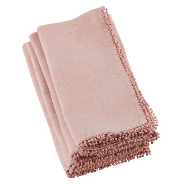 SARO 15062.RS20S Serviette Carrée 20 Po. Design Pompon Rose - Ensemble de 4