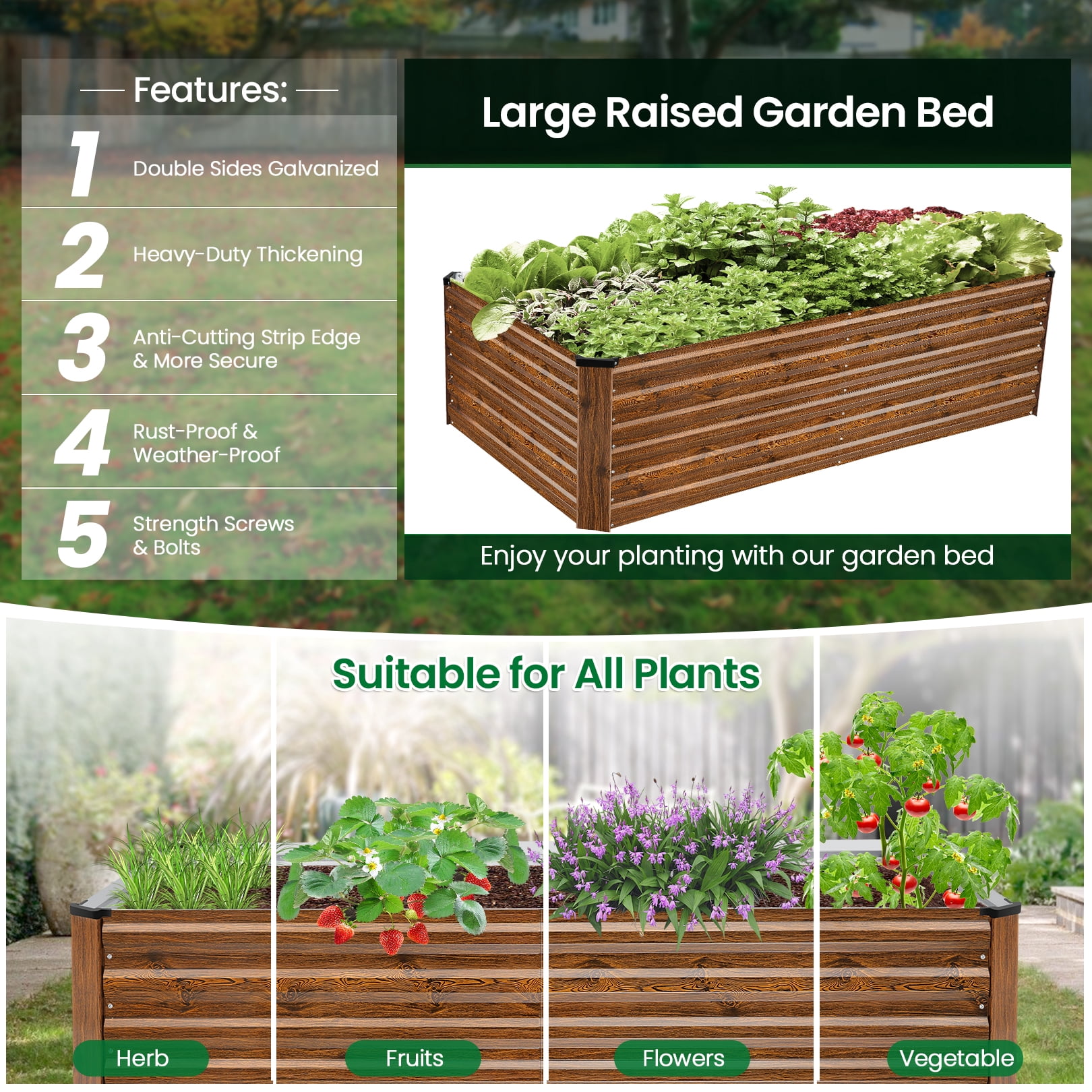 Funcid Galvanized Raised Garden Beds 6ftx3ftx2ft Large Metal Garden Beds Galvanized Steel Planter Box for Vegetables Flowers Herbs