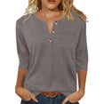 thumbnail image 2 of Babysbule Women's Henley V Neck 3/4 Sleeve T Shirt, Casual Button Placket Loose Solid Top for Daily Work School, 2 of 6