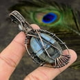 thumbnail image 4 of Natural Owyhee Opal, Moonstone Gemstone Copper Wire Wrap Pendant 2.76", 4 of 5