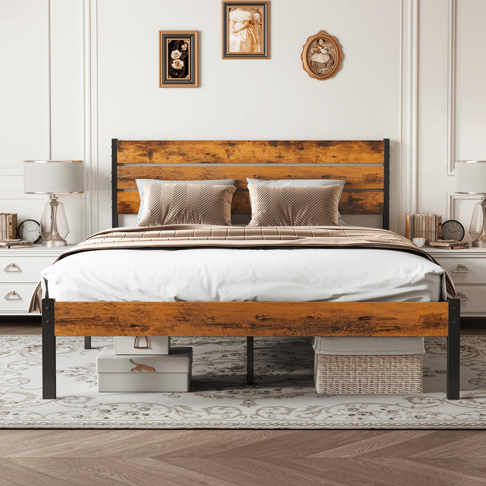 MAYEERTY Queen Metal Bed Frame - Headboard & Footboard, 800LBS Slats, No Box Spring​
