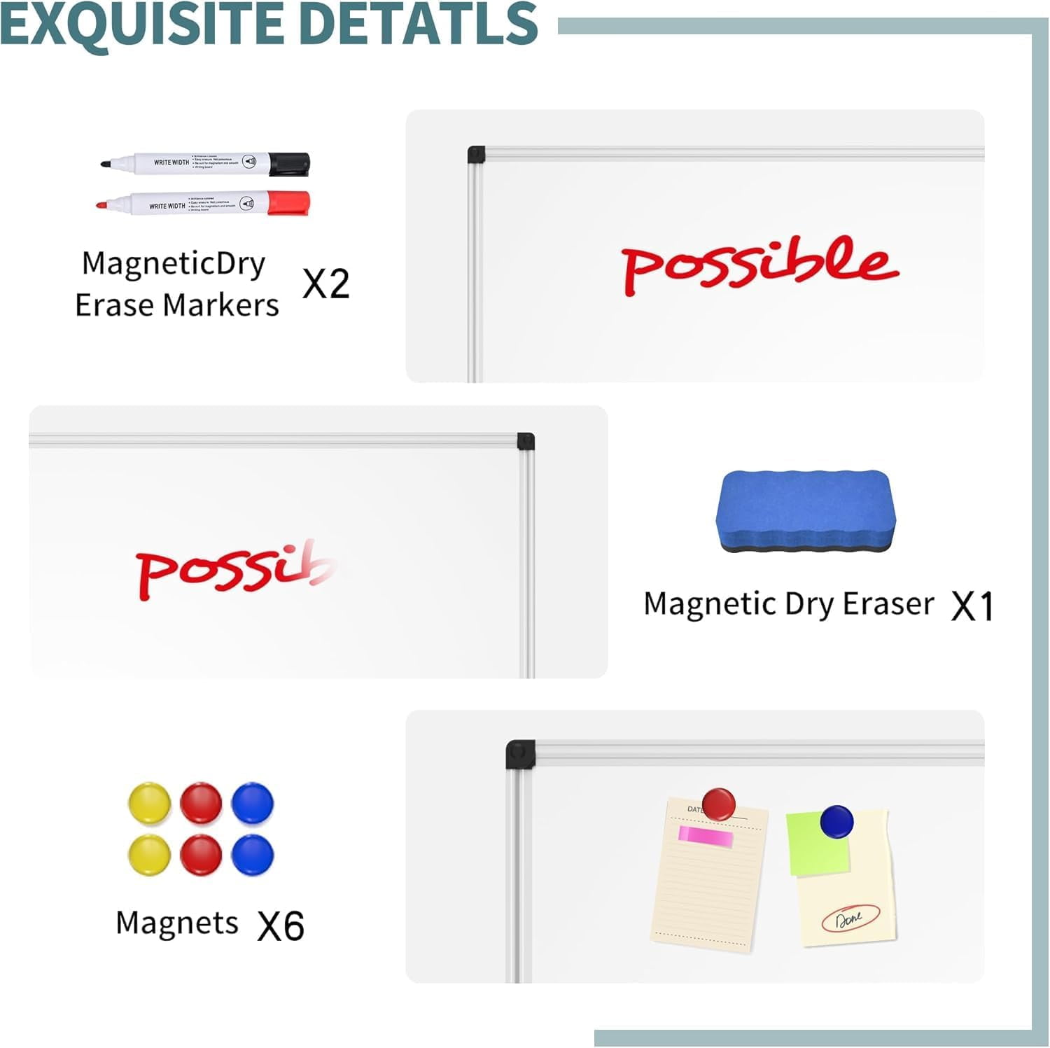 46" X 33" Magnetic Dry Erase Whiteboard Aluminum Frame, Hanging Whiteboard for Home, School, Office, Kitchen