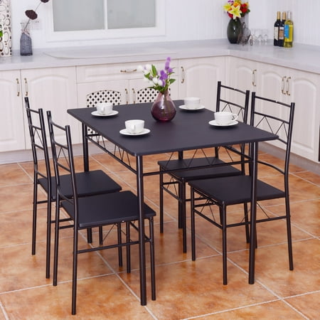 Costway 5 Piece Dining Table Set 4 Chairs Wood Metal Kitchen Breakfast Furniture