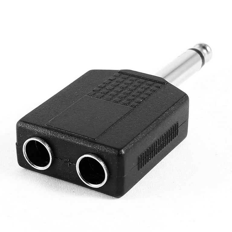 2pcs Male to Female 6.35mm Double Mono Headphone Microphone Y Splitter  Converter 1/4 Inch Stereo Audio Jack Plug Adapter (Black) 