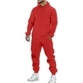 thumbnail image 4 of Men's Tracksuits 2 Piece Set Solid Color Loose Fit Hoodie Sweatshirt and Joggers Sweatpants Sets Versatile Sport Suits Clothes Outfits Red XXL, 4 of 4
