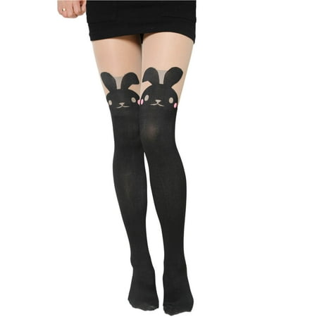

JWF Mall Fake Thigh Shaping Seamless Women Stockings New Year Translucent Rabbit Pattern Bottomed Pantyhose Daily Wear
