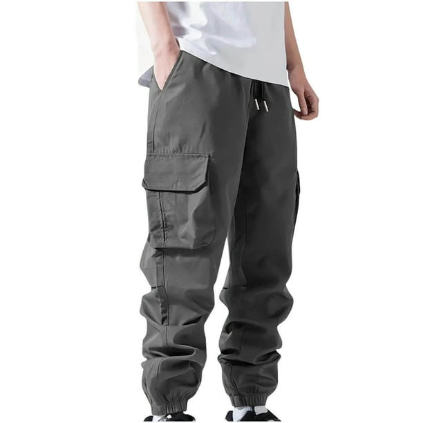 Pantalones largos para hombre, lisos, informales, con múltiples bolsillos, para exteriores, rectos, para fitness, cargo, de nailon.