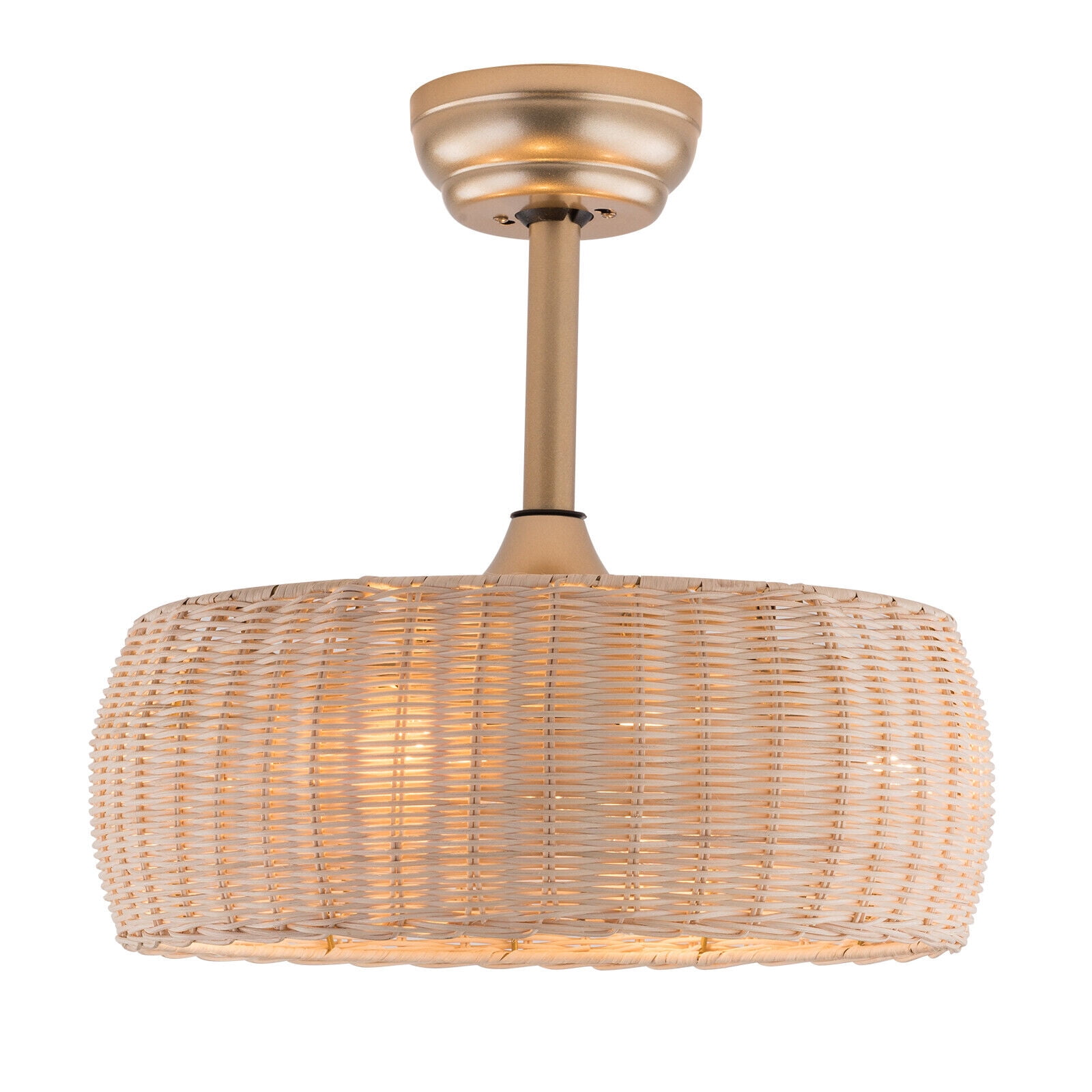 17.7inch Rattan Ceiling Fan with Light, 18in Bamboo Fandelier 6-Speed Rattan Caged Ceiling Fan with Lights Remote Control, Wicker Ceiling Fan Boho Woven Caged Ceiling Fan Light