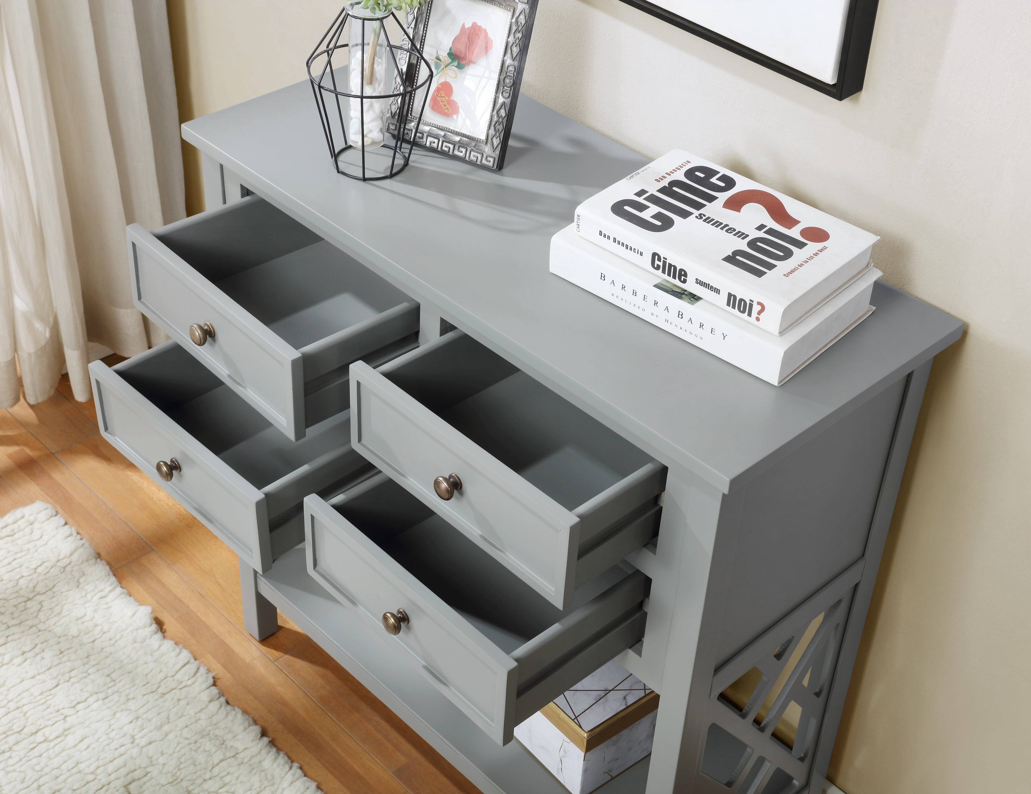 Alaterre Furniture Coventry 32 in. Wood Entryway or Console Table with Drawers and Shelf, Modern Open-Side Design, Versatile for Living Room, Entryway and Kitchen, Gray