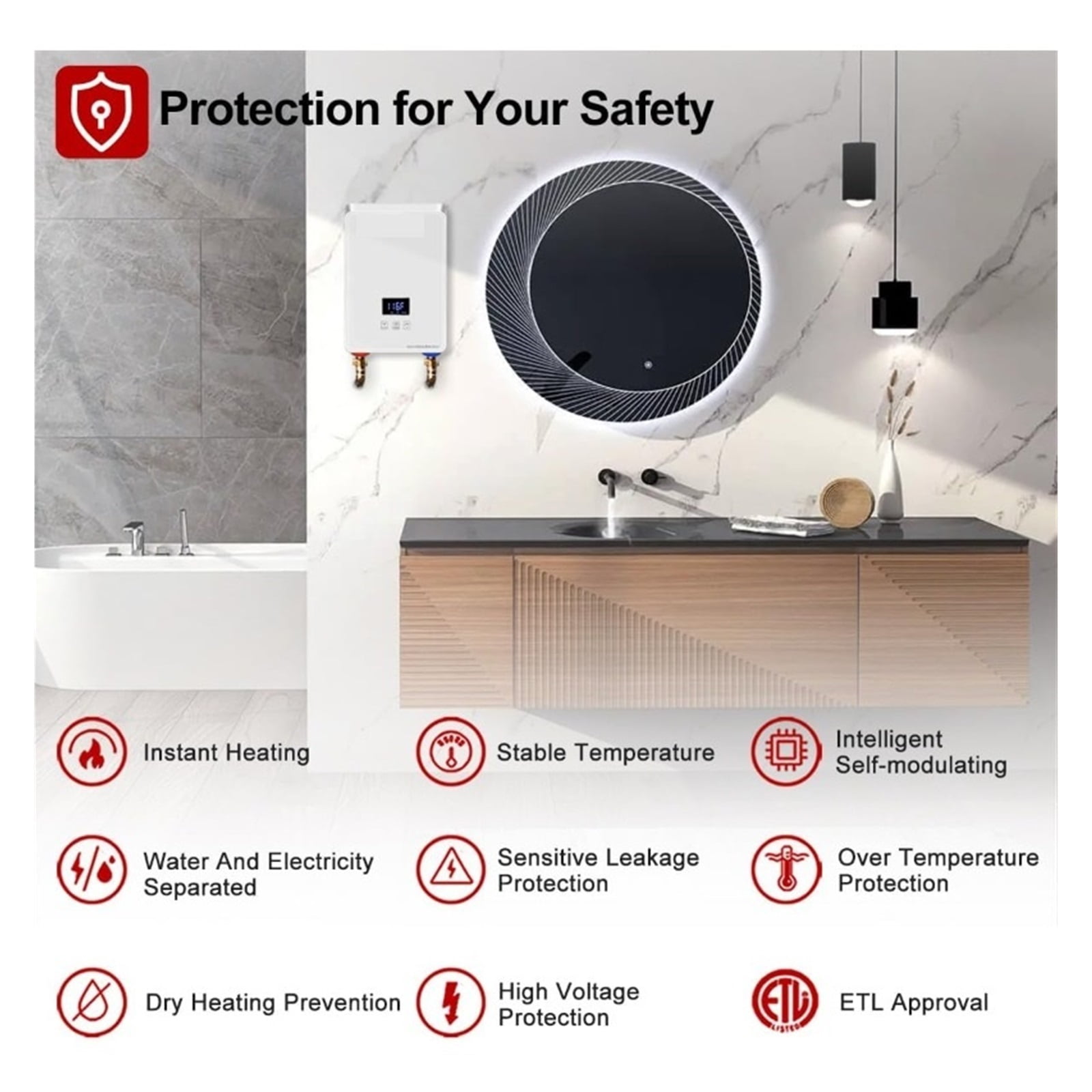 Tankless Water Heater,Point-of-Use Digital Display,Electric Instant Hot Water Heater With Self-modulating,Overheating Protection ,Safety Protections