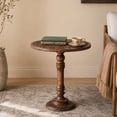 thumbnail image 3 of DecMode Mango Wood Traditional Carved Floral with Exposed Wood Grain Accent Table 17"W x 21"H, with a Dark Brown Finish, 3 of 11