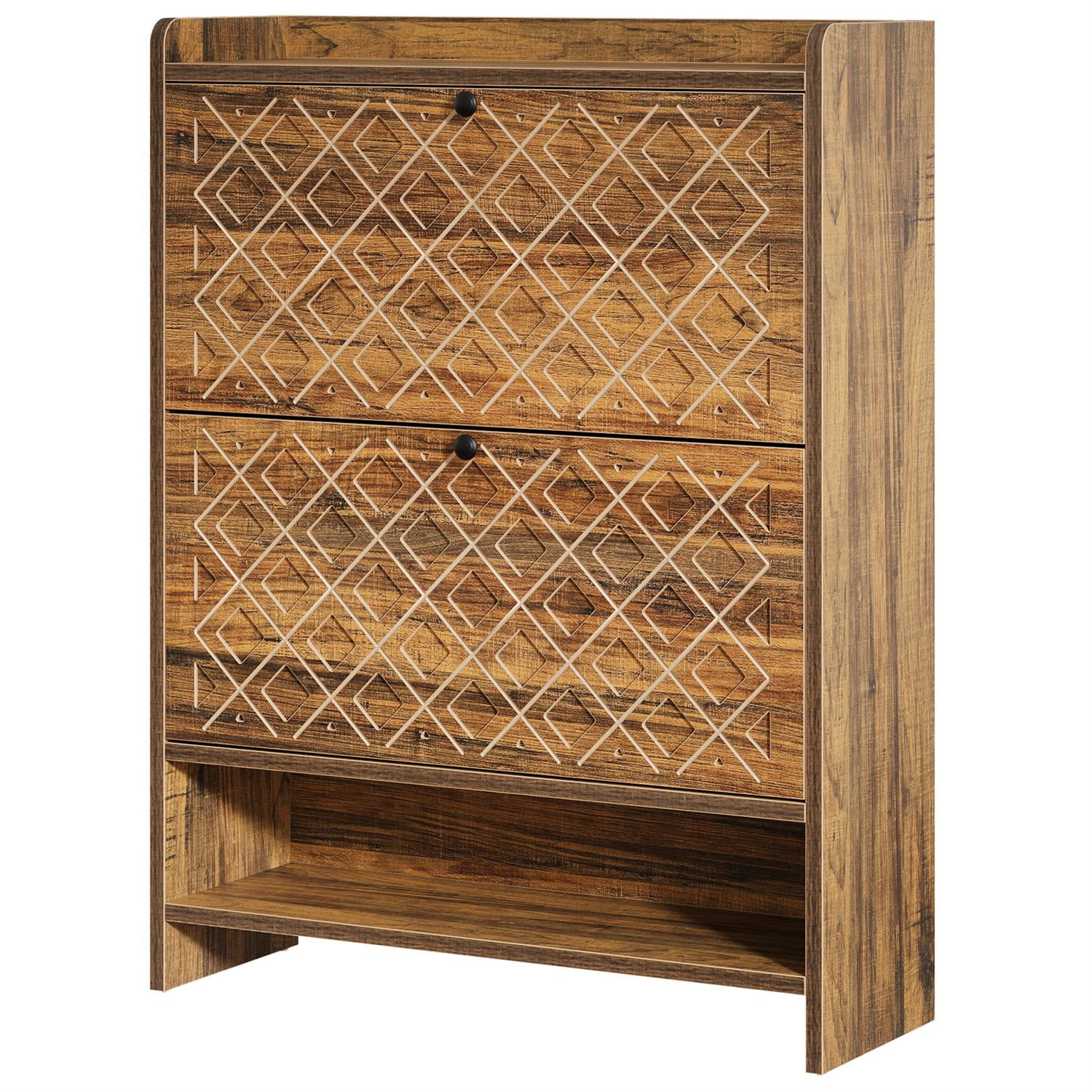 Demi Bonn 42" Wooden Shoe Cabinet, 2-Drawer Entryway Storage, Space-Saving Entryway, Modern Home Decor, Brown