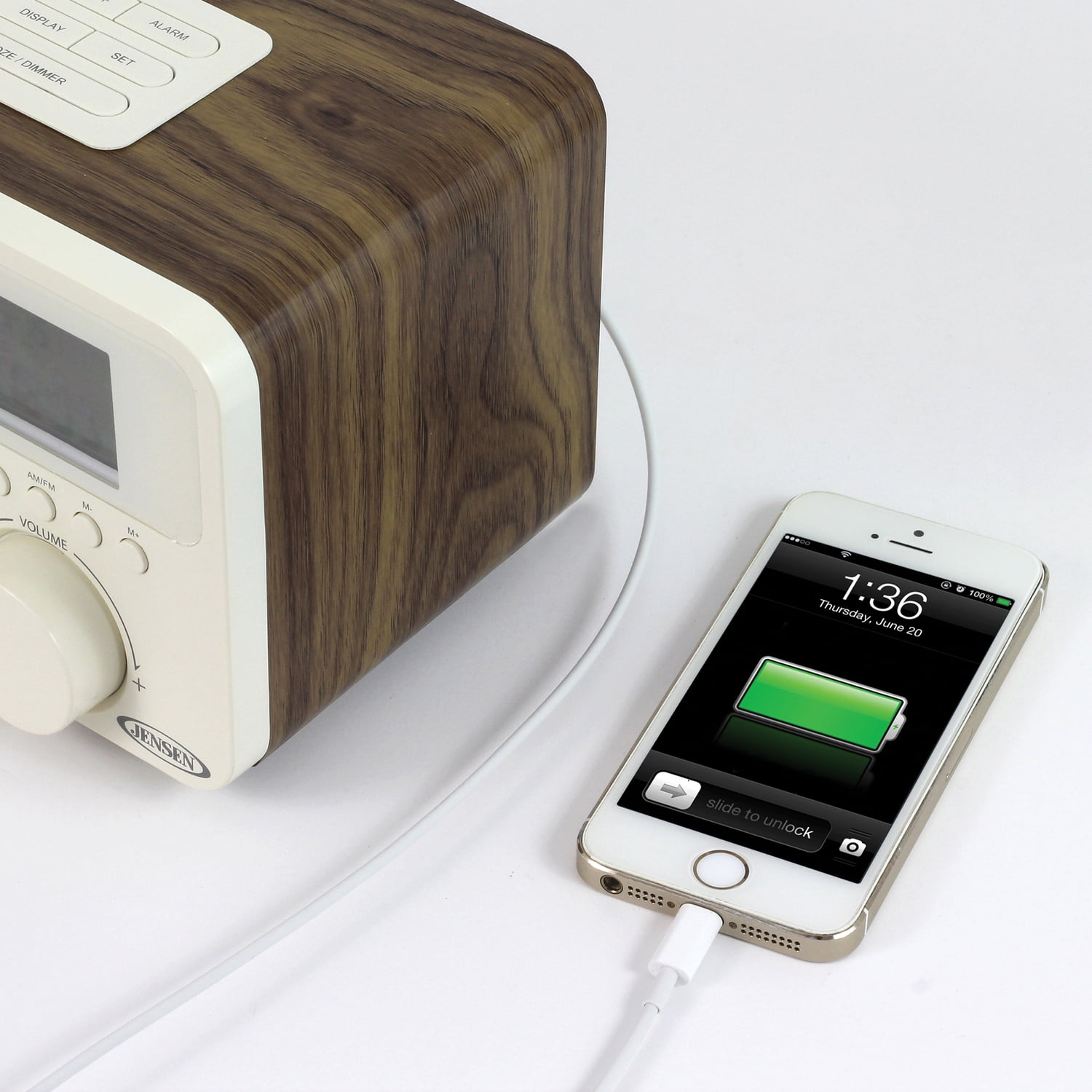 JENSEN JCR-315 Digital AM/FM Dual-Alarm Clock Radio with Wood Cabinet, JCR-315
