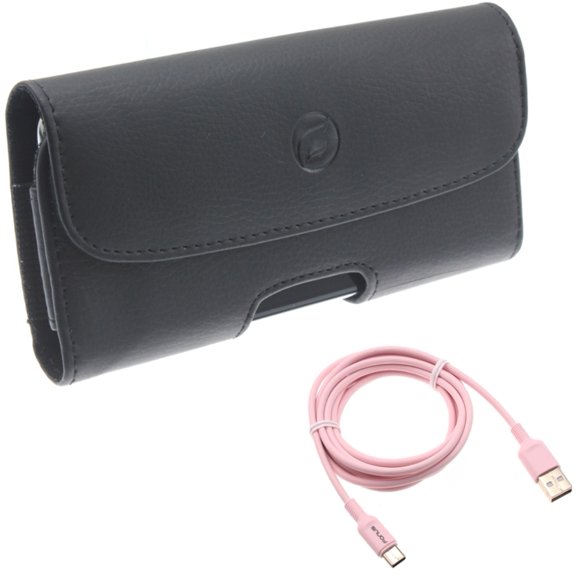 Case Belt Clip w 6ft USB-C Cable for Samsung Galaxy S21,S20 - Leather Holster Cover, Pink Charger Cord Power