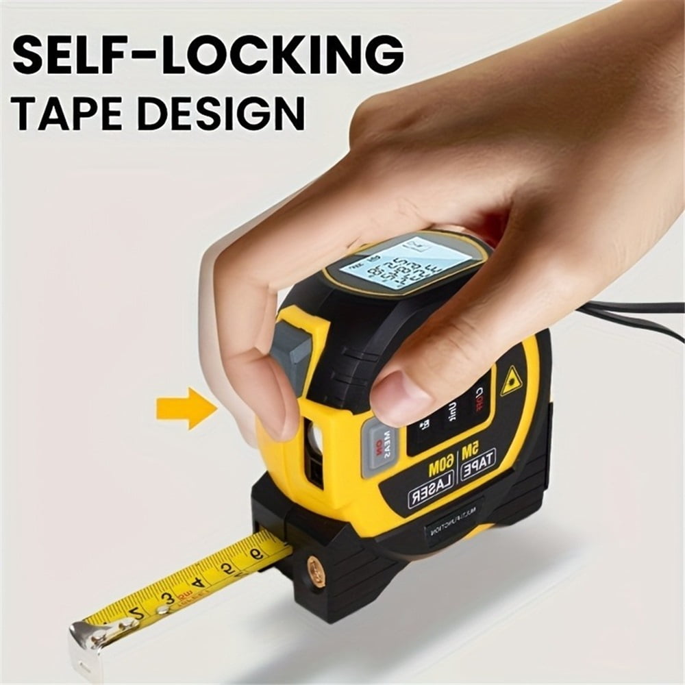 Laser Tape Measure 3 in 1 Digital Laser Distance Meters with LCD Display & self-Locking Device 60m Laser Measurement Tool（Battery not included）