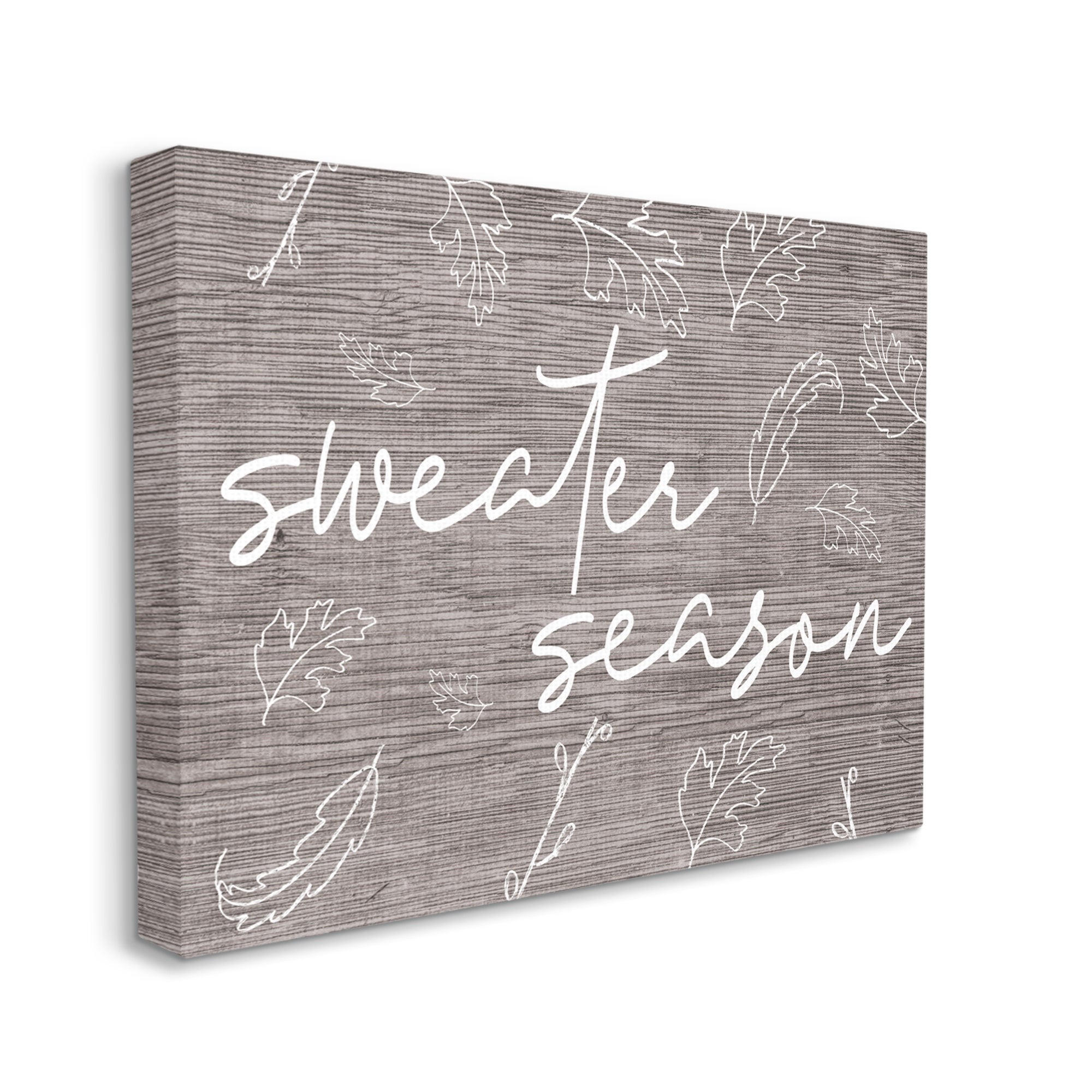 Stupell Industries Sweater Season Phrase Falling Leaves Outlines Rustic Pattern, 48 x 36,Design by Daphne Polselli