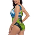 thumbnail image 4 of Rateoe Grazing Cows Mountain View Pattern Women One Piece Swimsuits Tummy Control One Shoulder Bathing Suits Ruffle Swimwear-, 4 of 6