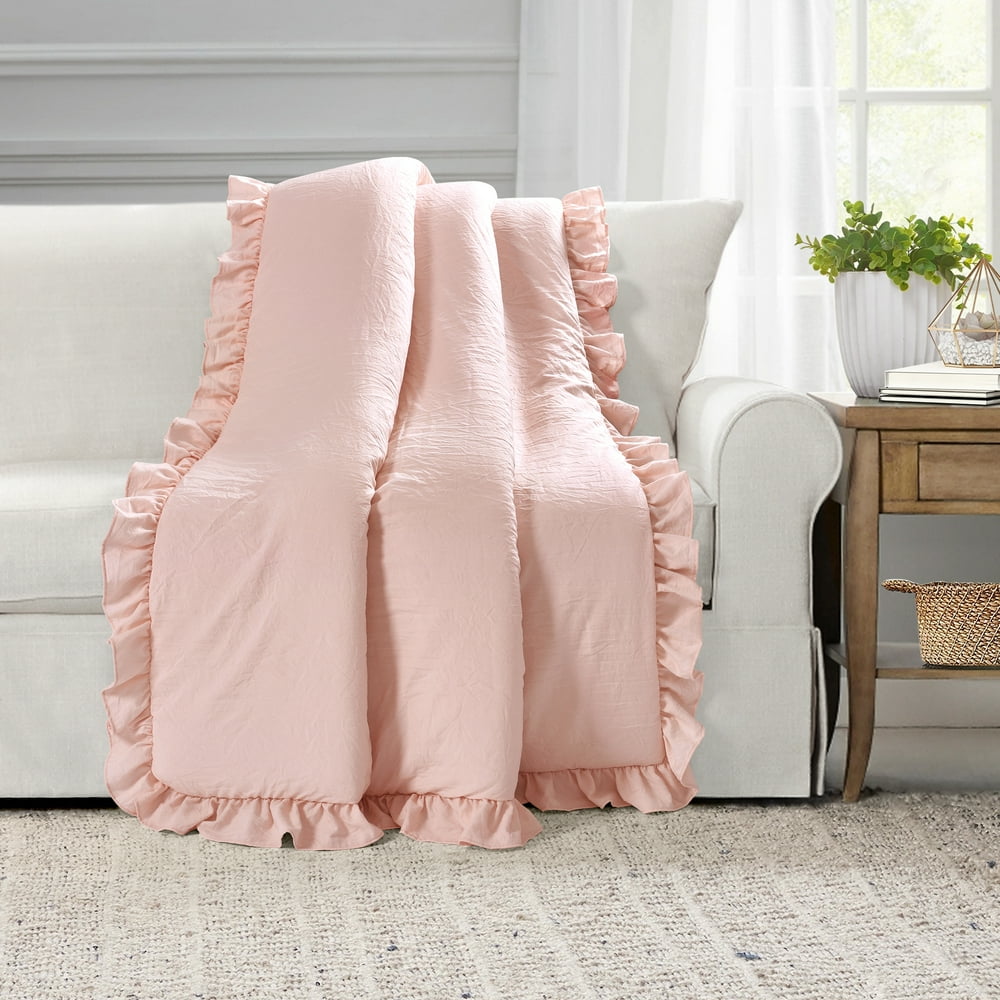 Lush Decor Reyna Solid Polyester Ruffle Throw, 60x50, Blush, Single