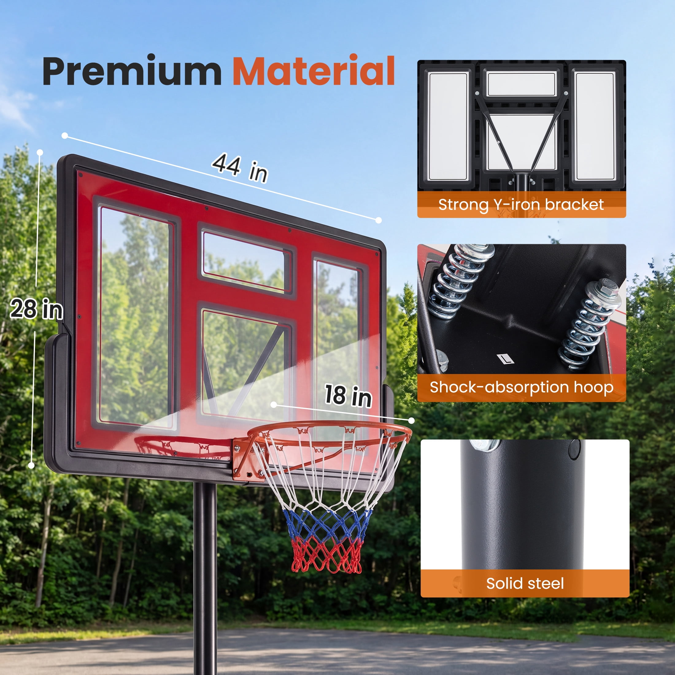 SHOUFTW 10 ft Basketball Hoop, Adjustable Portable System for Kids Youth & Adults, Indoor Outdoor Training Practice with Sturdy Stand, Red
