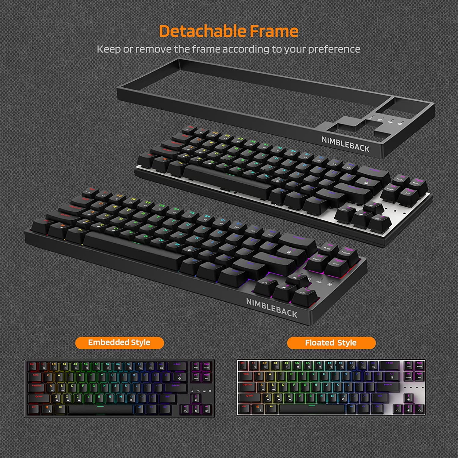 LTC NB981 Nimbleback 98 Keys Wired Mechanical Keyboard, 96% Gaming Keyboard w/White Backlit, Red Switch, 2-Layer Foam, Eclipse Black