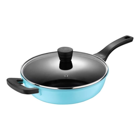 Retro by Bergner - 11  Non Stick Cast Aluminum Saute Pan with Vented Glass Lid  11 Inches  4 Quarts  Blue