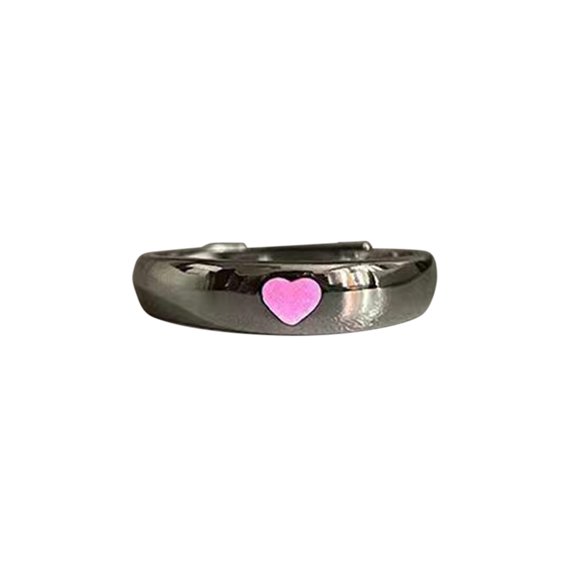 Guodhu Glowing Stainless Steel Heart Luminous Ring Suitable for Lovers Couples Ring Opening Adjustable Ring Valentine's Day Heart Glow in The Dark Promise Ring for Men Women Jewelry Personalized Gift