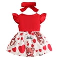 thumbnail image 6 of Wxirdiow Rompers for Summer Toddler Girl Dresses Ruffled Sleeve Casual Dress Summer Toddler Girl Clothes with Cute Headband Red Size,6-9 Months, 6 of 7
