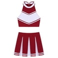 thumbnail image 3 of iEFiEL Women's Cheer Leader Costume Uniform Crop Top with Pleated Mini Skirt Cheerleading Dress Outfit Wine Red XL, 3 of 7