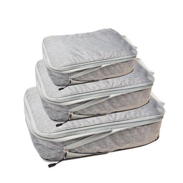 Travel Storage Bag Luggage Organizer Portable With Compressible Packing Cubes Foldable Waterproof Travel Suitcase Nylon Handbag S3006 Grey 3PCS L M S Set