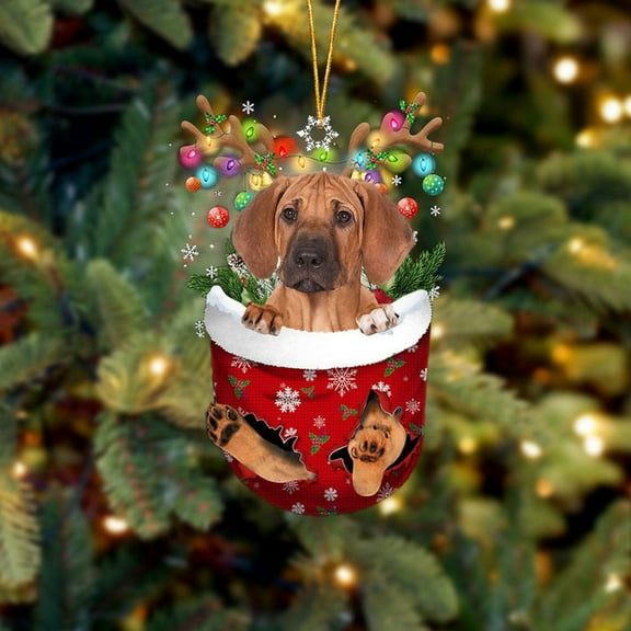 Acrylic 2D FLAT - Rhodesian Ridgeback In Snow Pocket Christmas Ornament Flat Acrylic Dog Ornament - Holiday Tree Decoration
