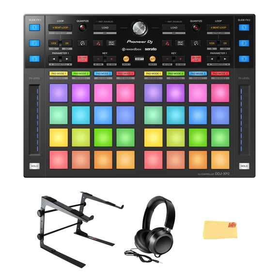 Pioneer DJ DDJ-XP2 Sub-Controller for Rekordbox & Serato DJ Pro Bundle with Laptop Stand, Headphones, and Austin Bazaar Polishing Cloth