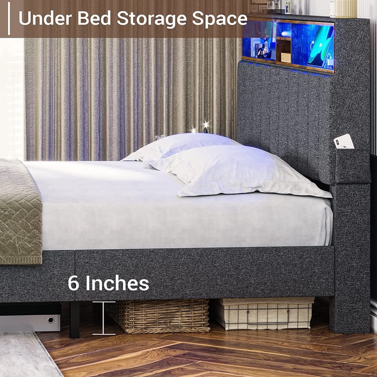 Bed Frame With Drawers ADORNEVE Queen Size Bed Frame With LED Lights ...