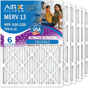 16x24x1 Air Filter MERV 13 Comparable to MPR 1500 - 2200 & FPR 9 Electrostatic Pleated Air Conditioner Filter 6 Pack HVAC AC Premium USA Made 16x24x1 Furnace Filters by AIRX FILTERS WICKED CLEAN AIR.