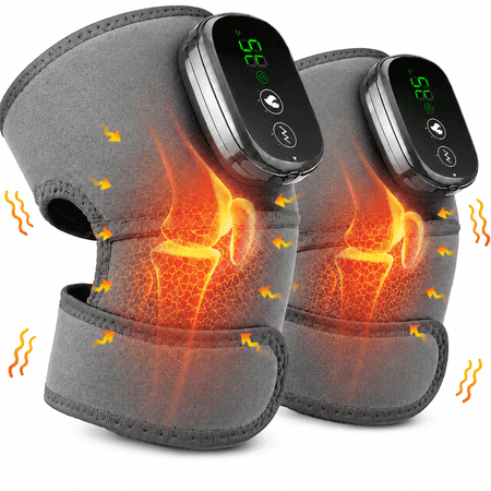 2PCS Knee Massager with Heat - Cordless Heated Brace with 5 Heat Levels & 3 Massage Mode, 3 IN 1 Massager for Knee Shoulder Elbow - Gifts for Men Women (Grey)