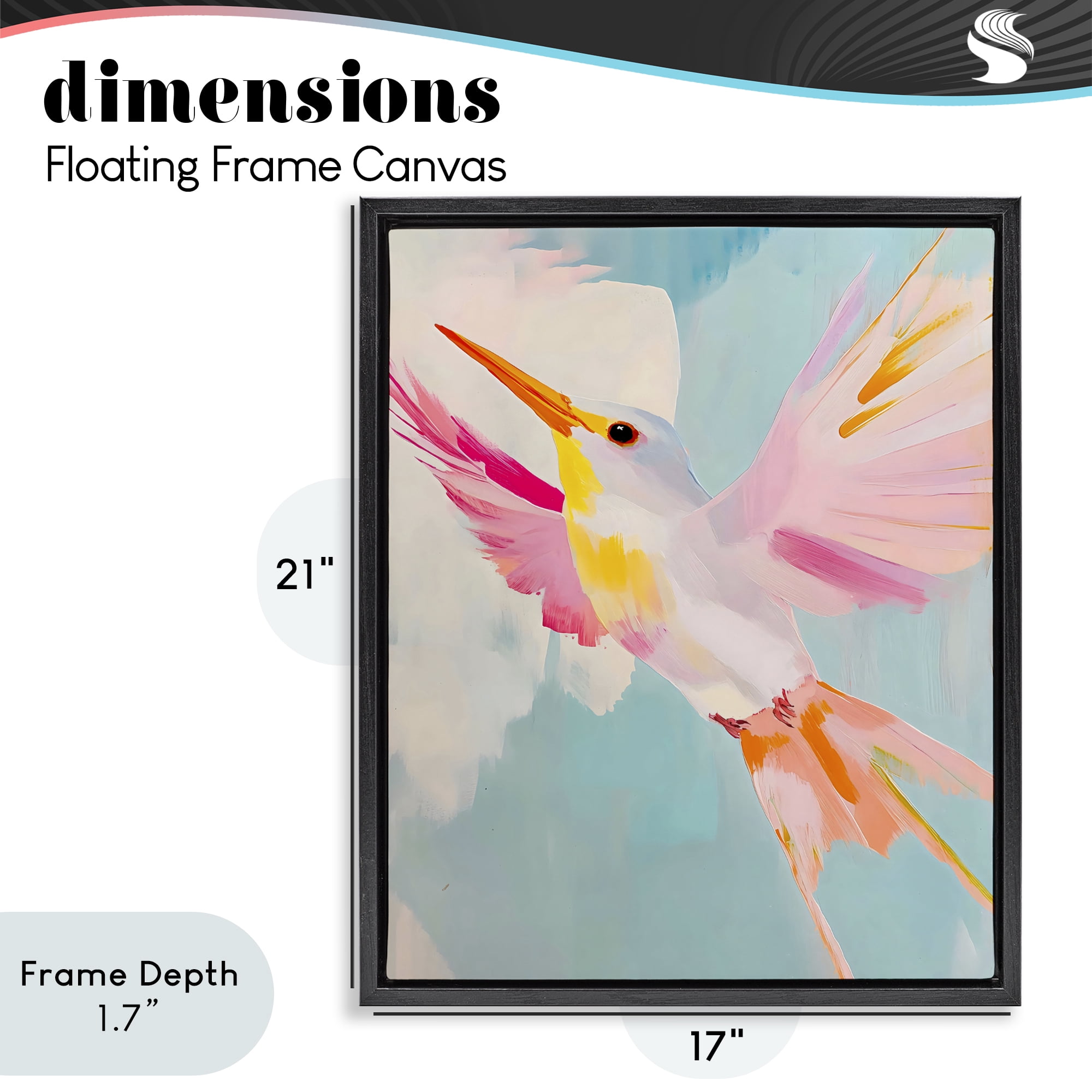 Stupell Industries Pastel Hummingbird Soaring Black Framed Floater Canvas Wall Art, design by The Prints Vibe