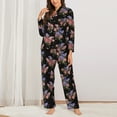 thumbnail image 2 of KLL Bouquet Print Women's Long Sleeve Pajamas with Pants Sleepwear Loungewear 2 Set-Small, 2 of 7