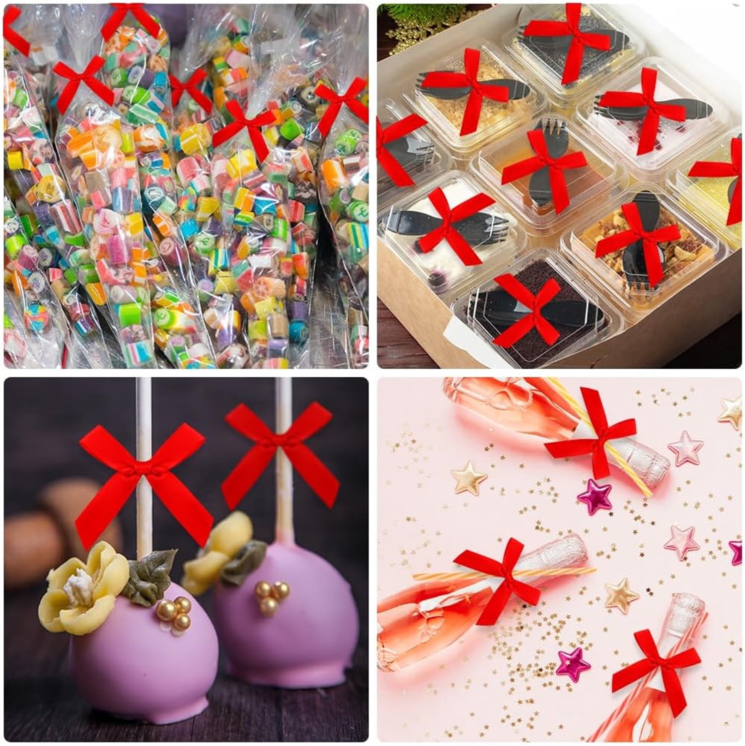 Christmas Twist Tie Bows,300 Pcs Satin Ribbon Twist Tie Bows, 2.75'' Pre-Tie DIY Craft Bows for Treat Bags,Mini Christmas Bows for Candy Bags, Christmas, Wedding, Party Present Decoration (Multicolor)